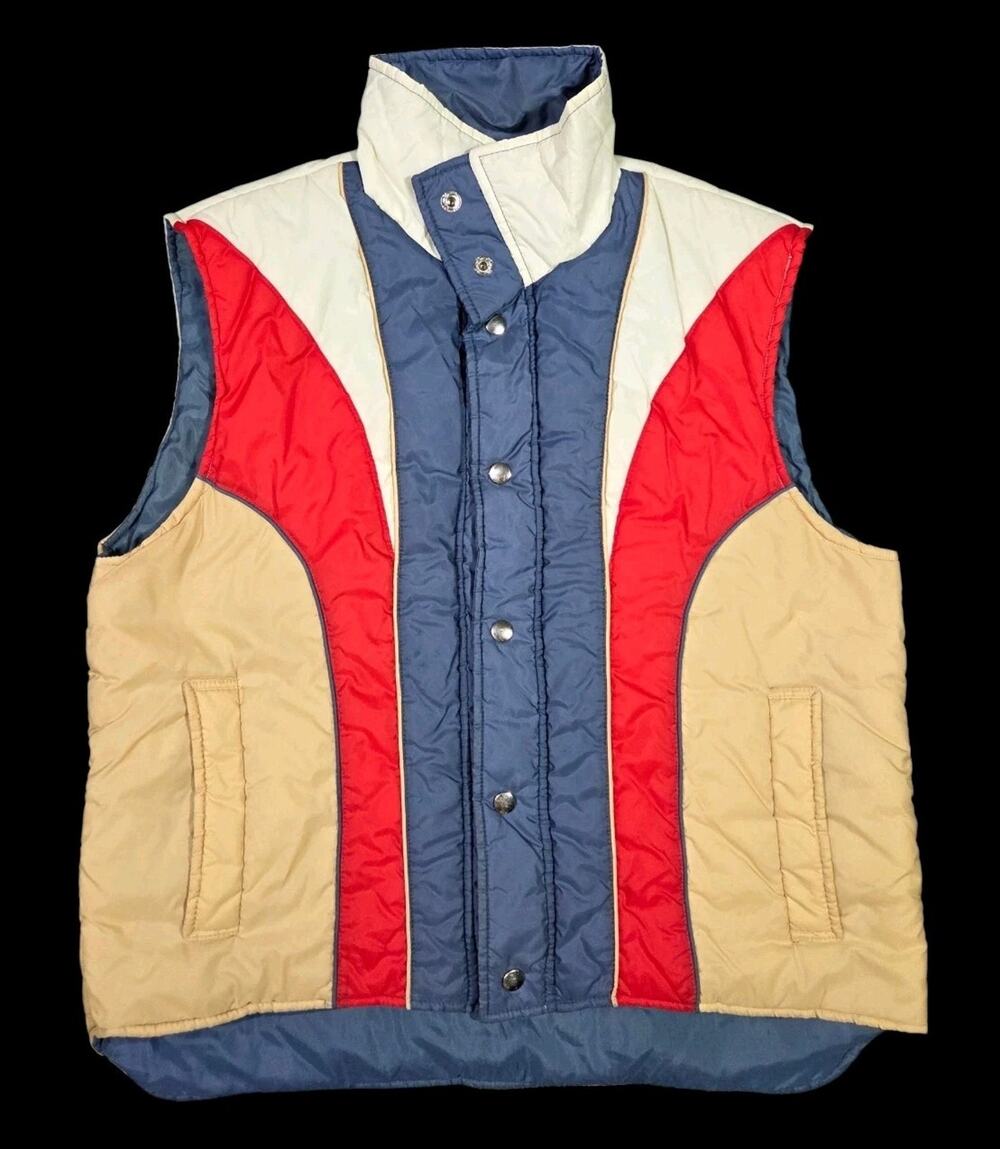 70s Sigallo Nylon Puffer Vest Medium Waterproof Hipster Indie Sleaze Camping Vtg